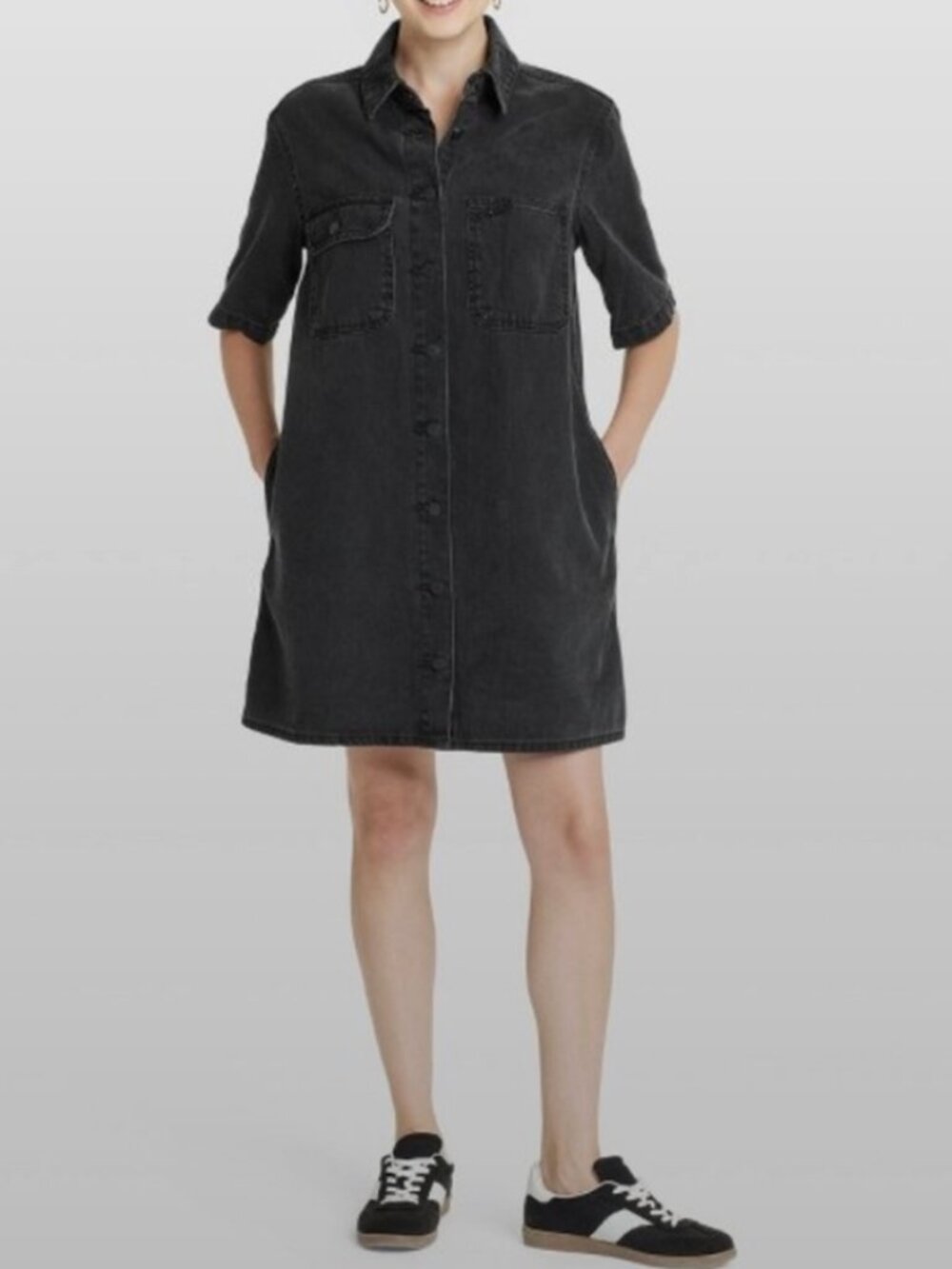 UNIVERSAL THREAD Grey Denim Shirt Dress with Pockets Large ~ NWT